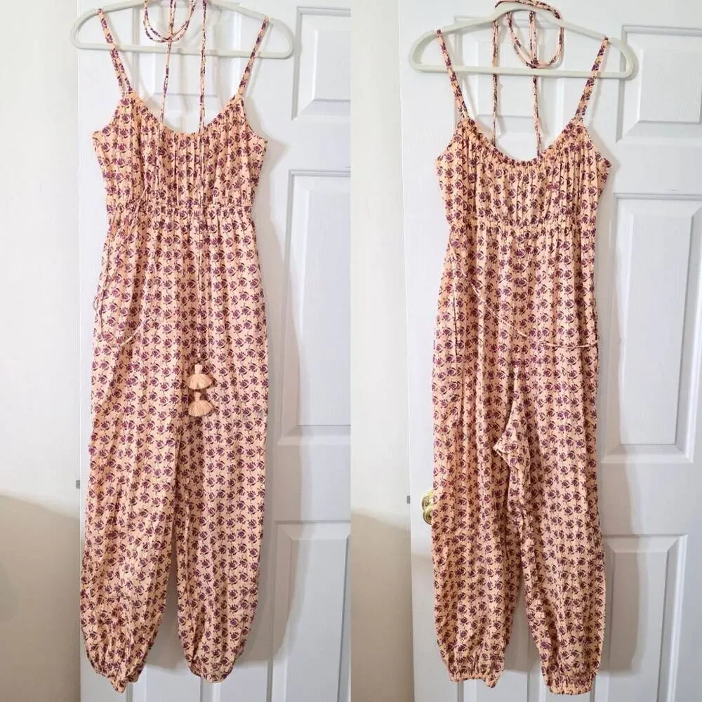 Tory Burch Floral Print Square Neckline Jumpsuit L